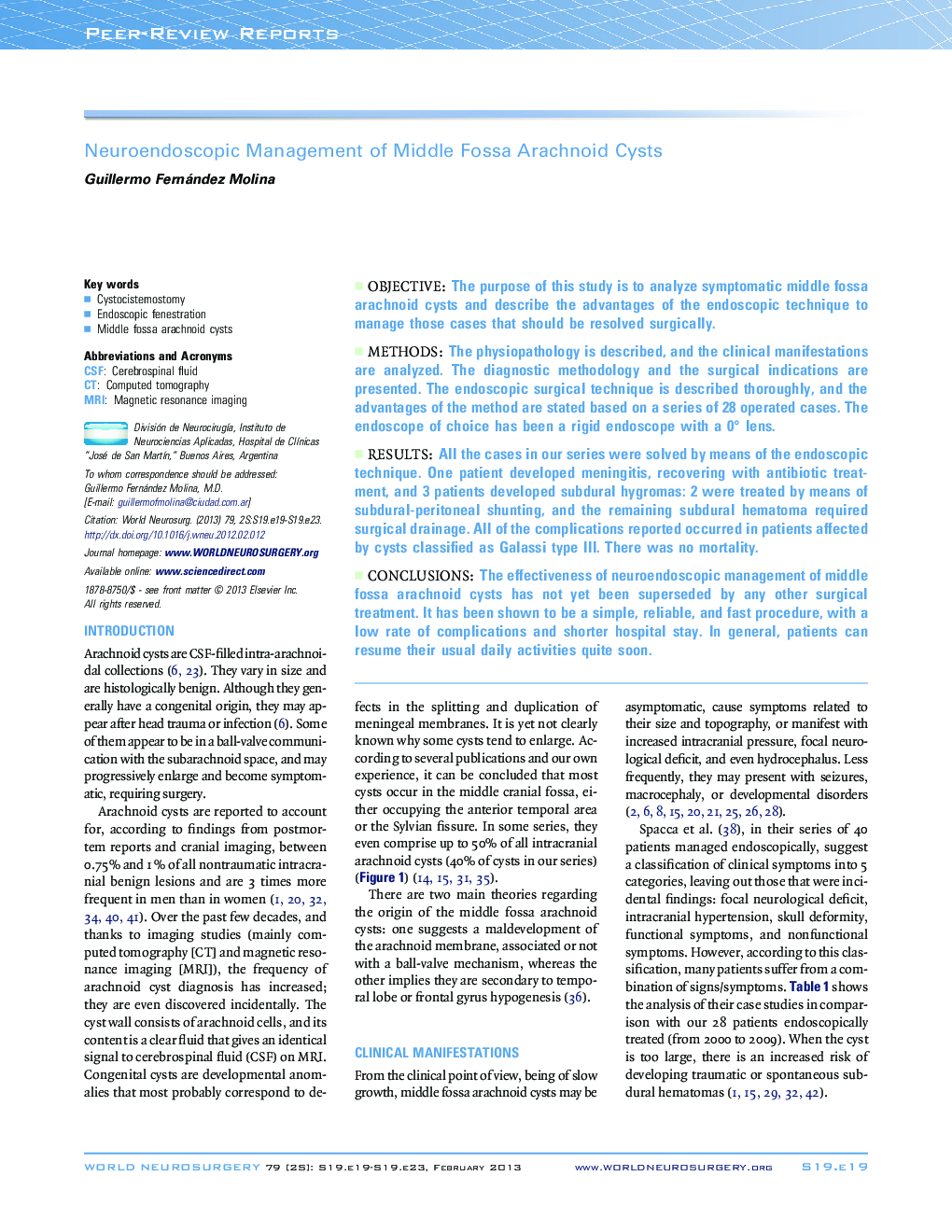 Neuroendoscopic Management of Middle Fossa Arachnoid Cysts 