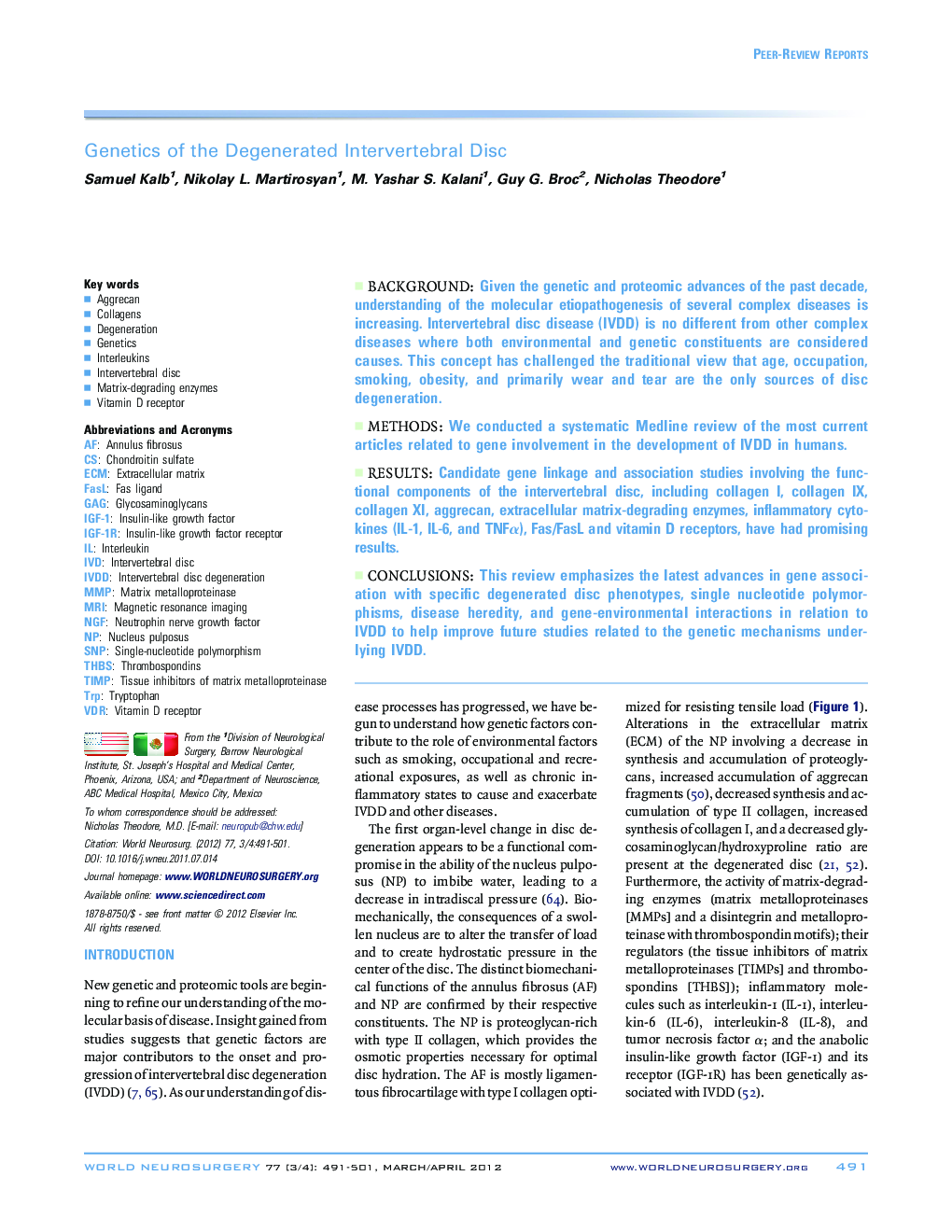 Genetics of the Degenerated Intervertebral Disc 