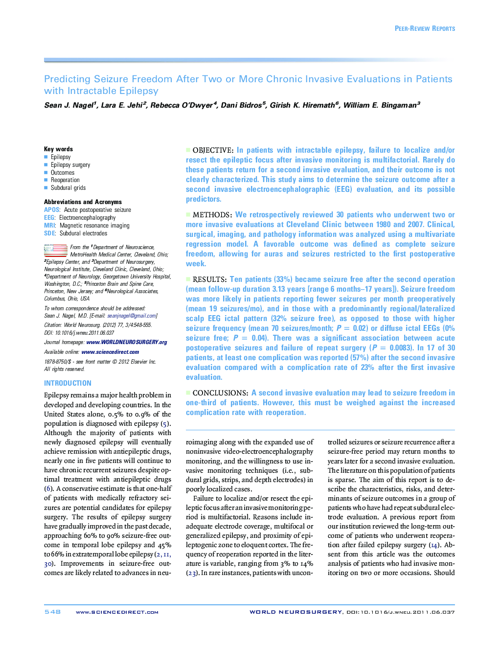 Predicting Seizure Freedom After Two or More Chronic Invasive Evaluations in Patients with Intractable Epilepsy 