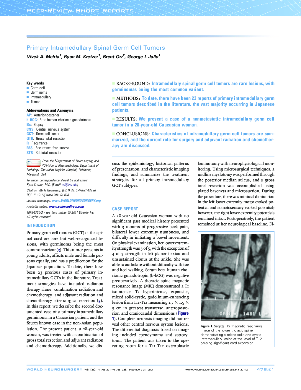 عکس صفحه اول مقاله: Primary Intramedullary Spinal Germ Cell Tumors Primary Intramedullary Spinal Germ Cell Tumors