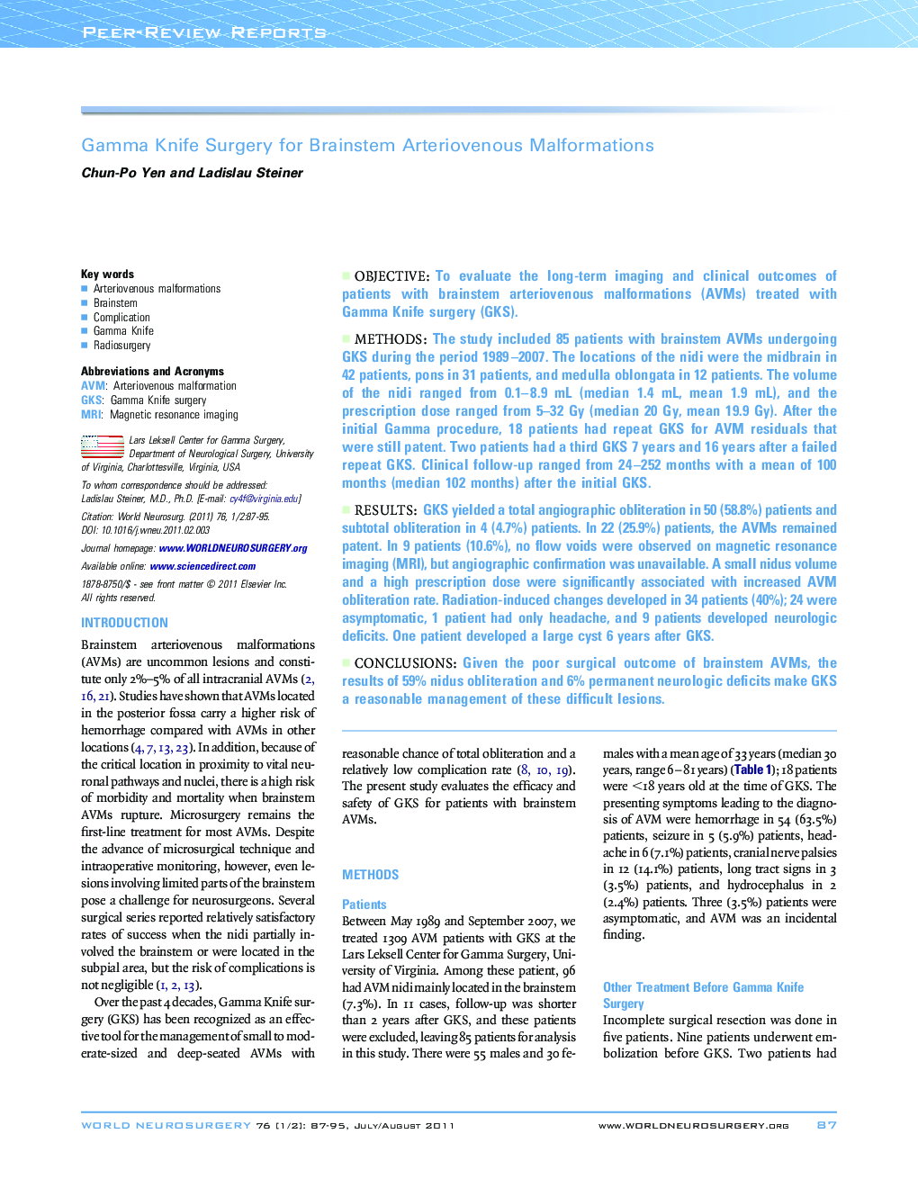 Gamma Knife Surgery for Brainstem Arteriovenous Malformations 