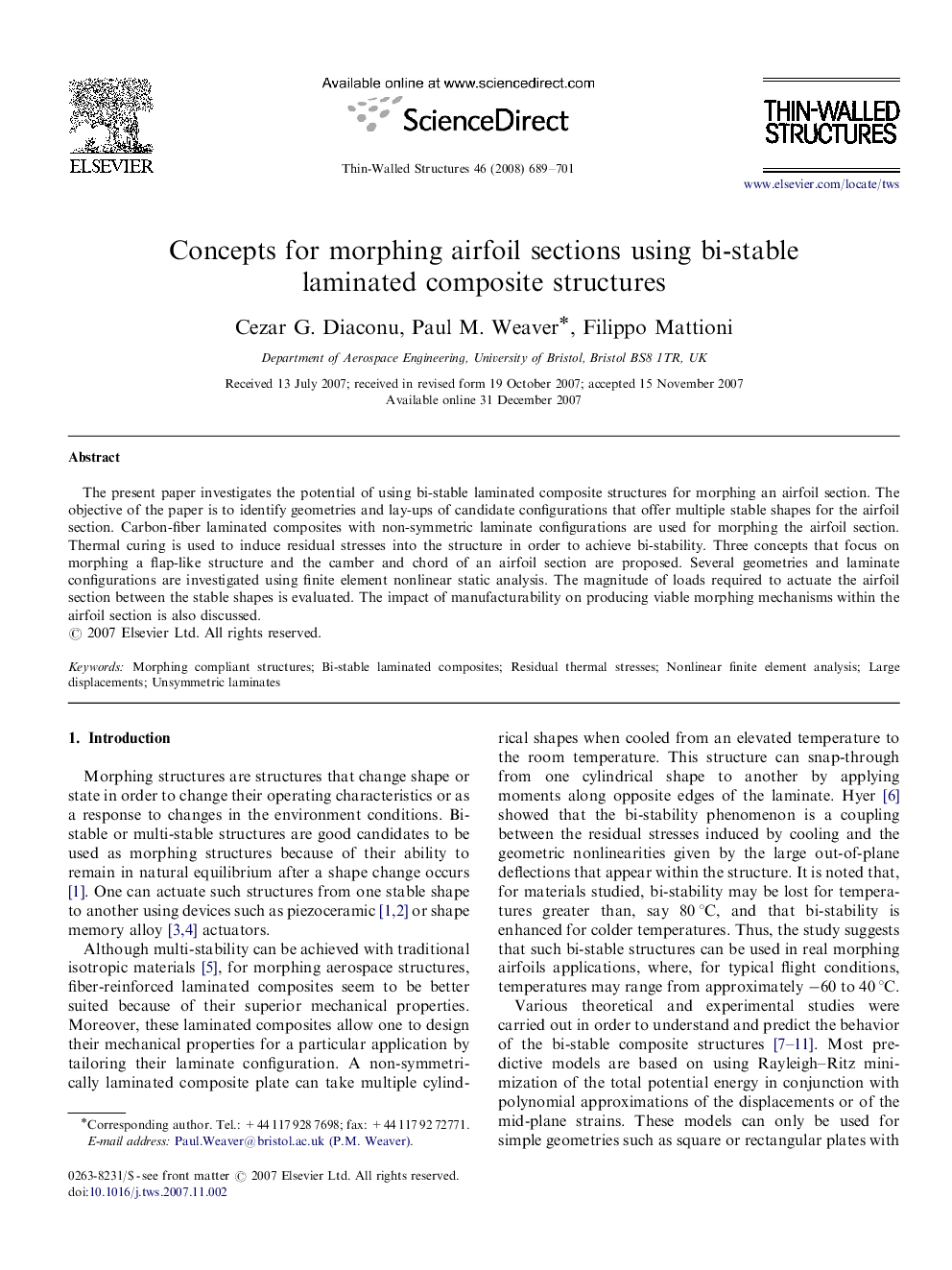 Concepts for morphing airfoil sections using bi-stable laminated composite structures