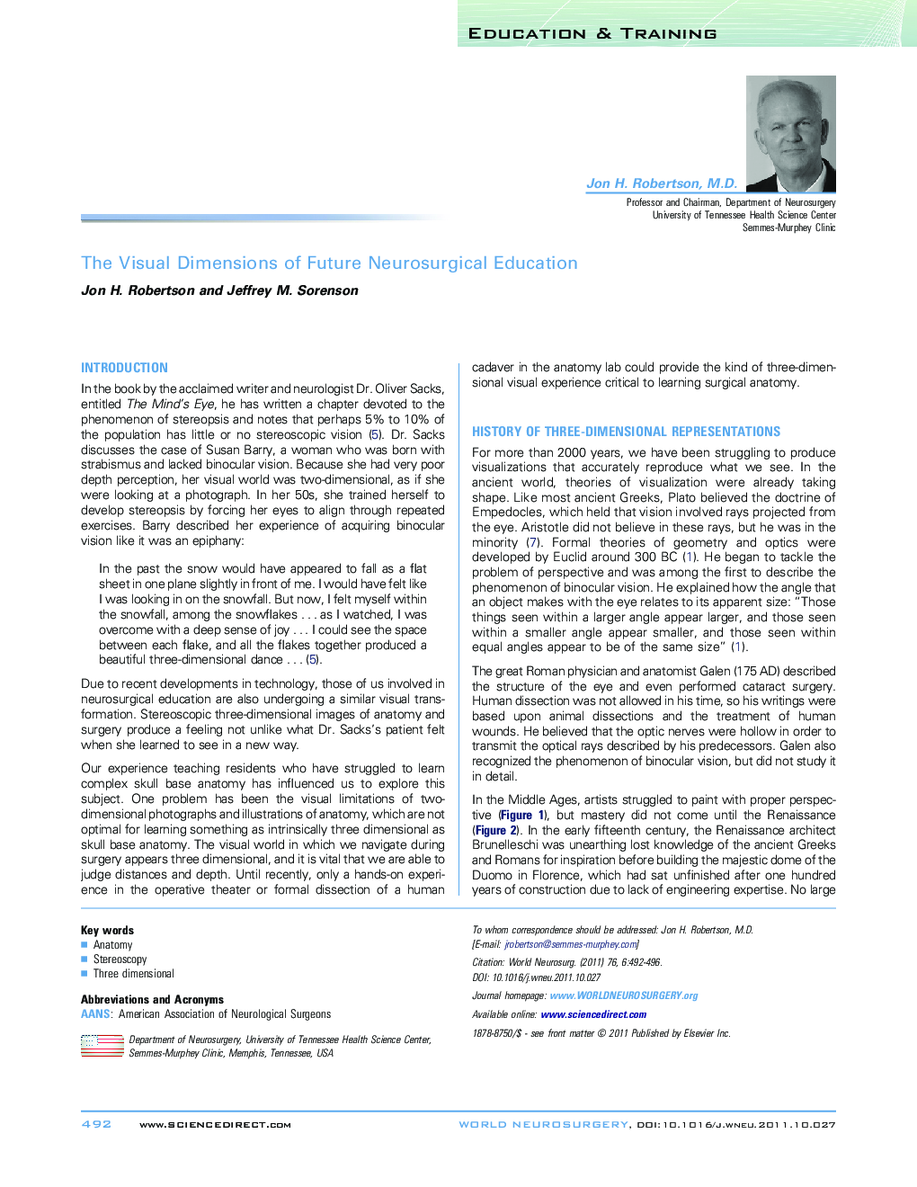 The Visual Dimensions of Future Neurosurgical Education