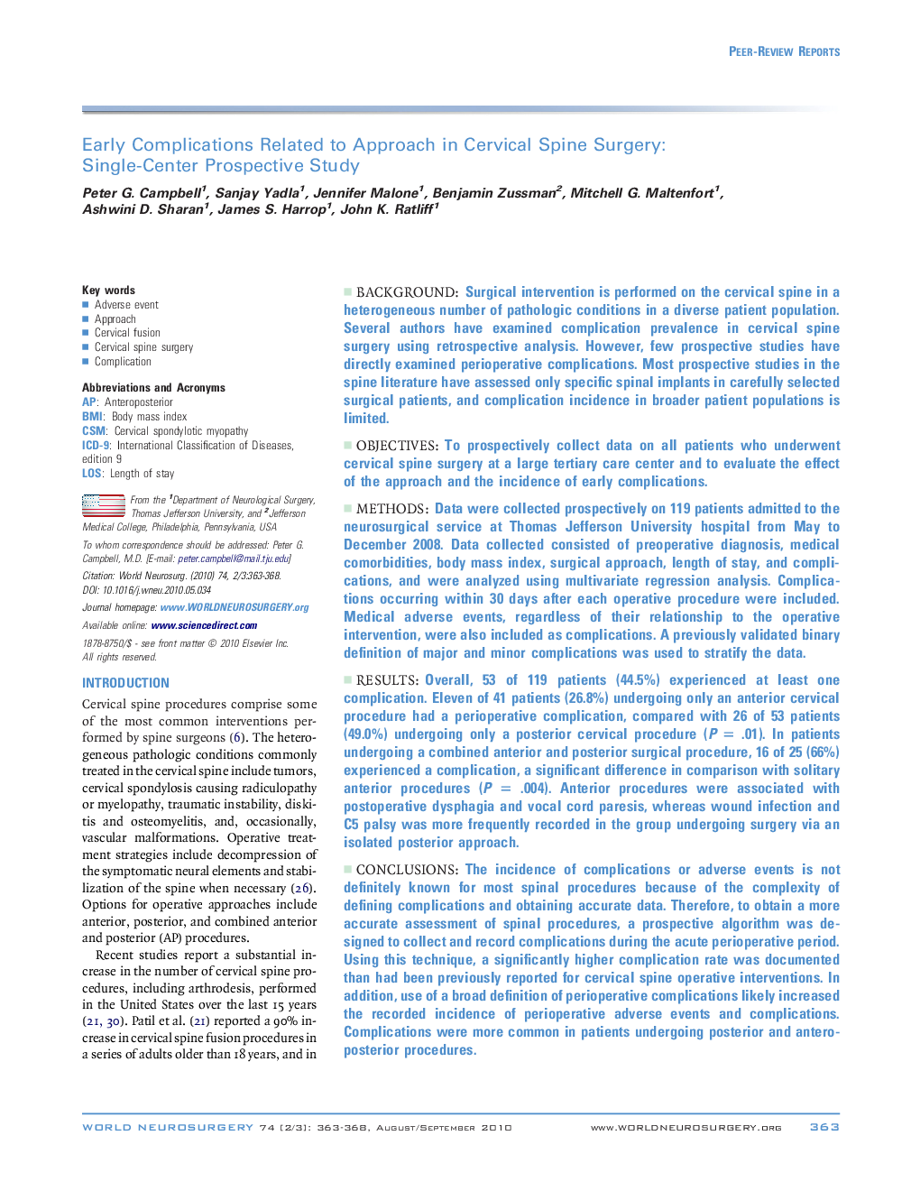 Early Complications Related to Approach in Cervical Spine Surgery: Single-Center Prospective Study