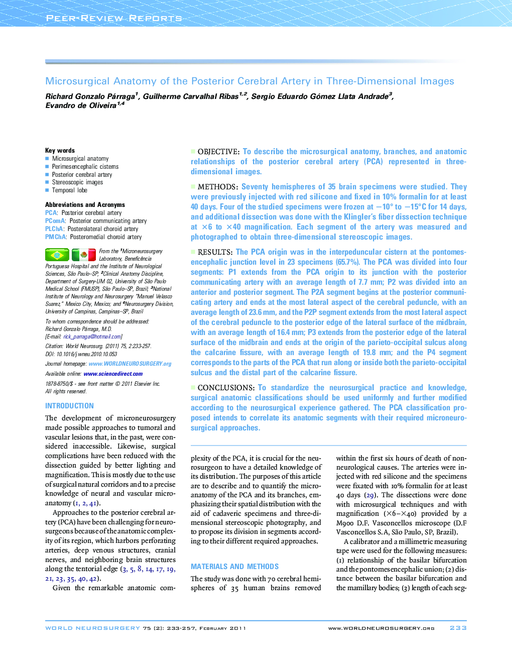 Microsurgical Anatomy of the Posterior Cerebral Artery in Three-Dimensional Images 