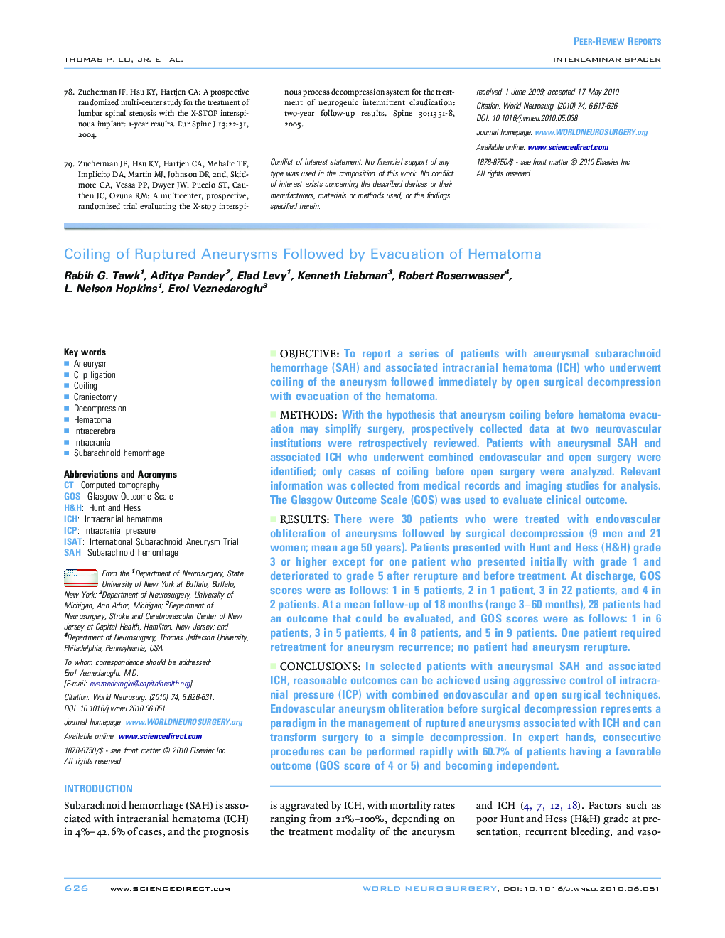 Coiling of Ruptured Aneurysms Followed by Evacuation of Hematoma