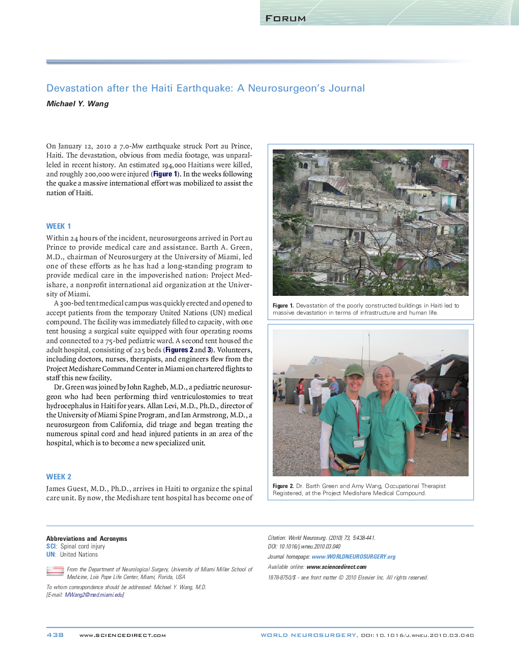 Devastation after the Haiti Earthquake: A Neurosurgeon's Journal