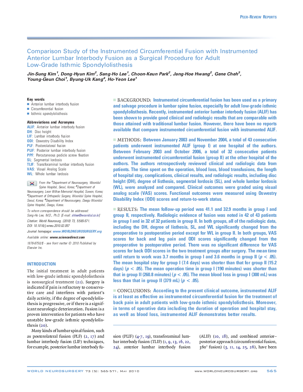 Comparison Study of the Instrumented Circumferential Fusion with Instrumented Anterior Lumbar Interbody Fusion as a Surgical Procedure for Adult Low-Grade Isthmic Spondylolisthesis