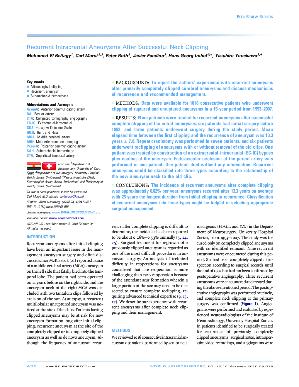 Recurrent Intracranial Aneurysms After Successful Neck Clipping