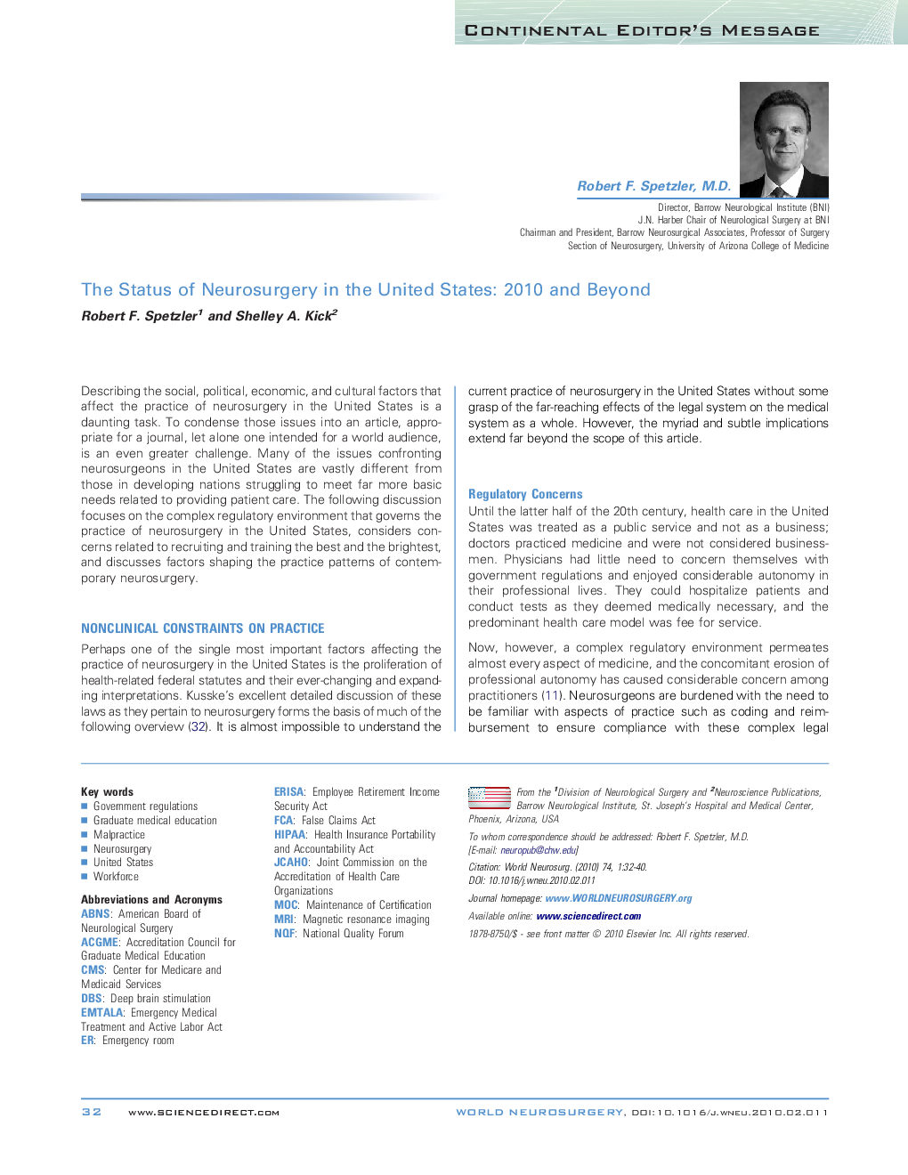 The Status of Neurosurgery in the United States: 2010 and Beyond