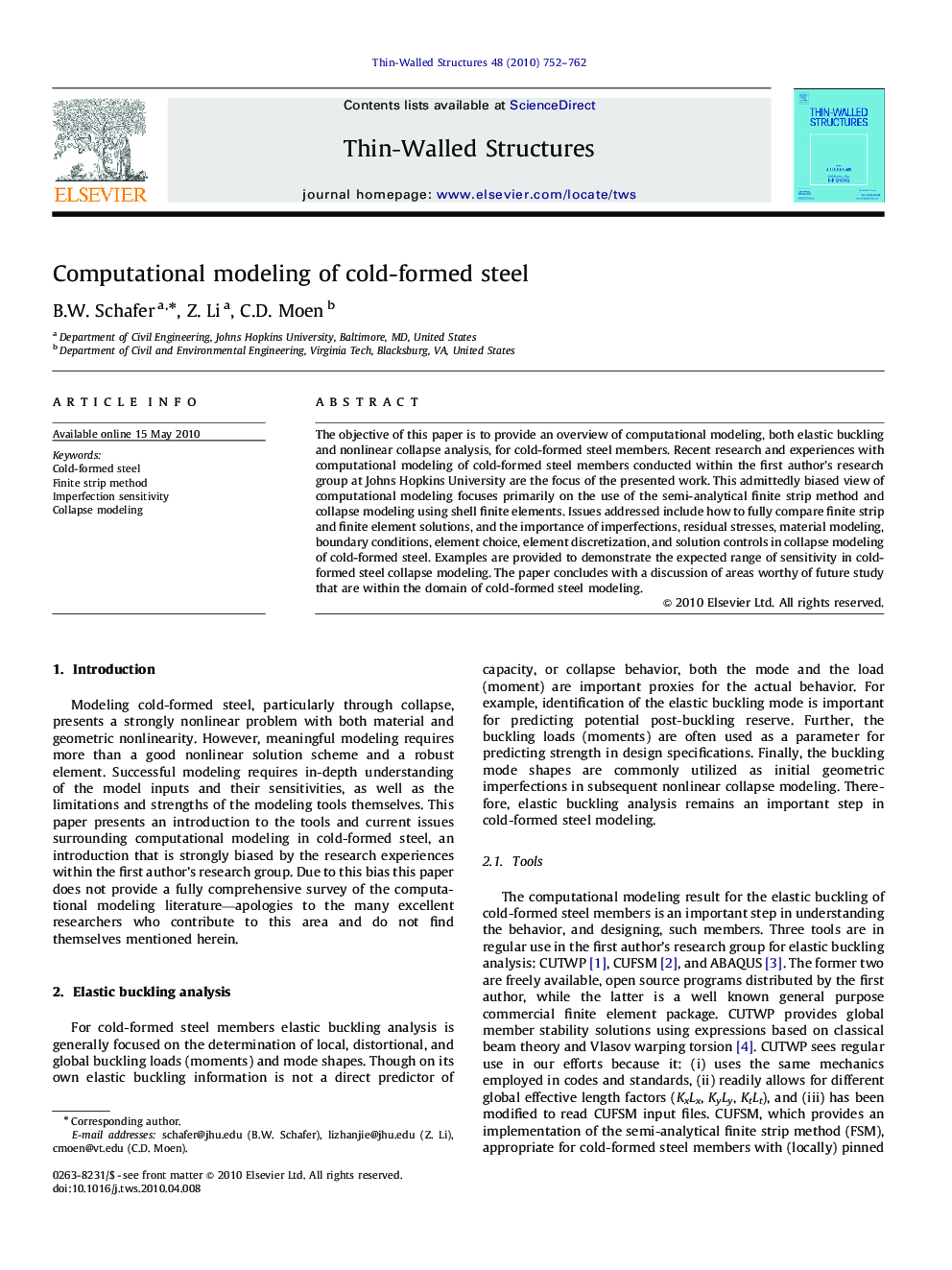 Computational modeling of cold-formed steel