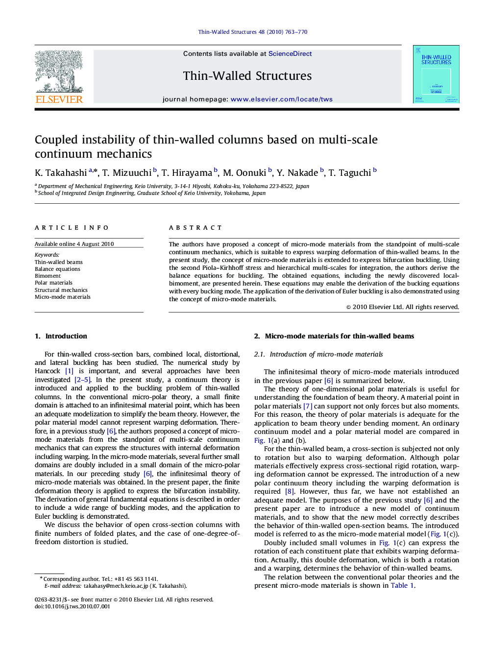 Coupled instability of thin-walled columns based on multi-scale continuum mechanics