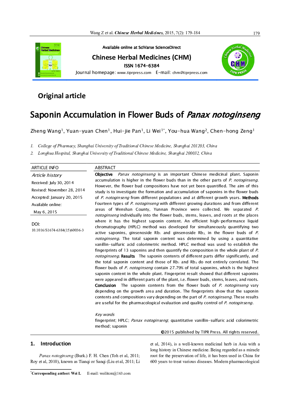 Saponin Accumulation in Flower Buds of Panax notoginseng 