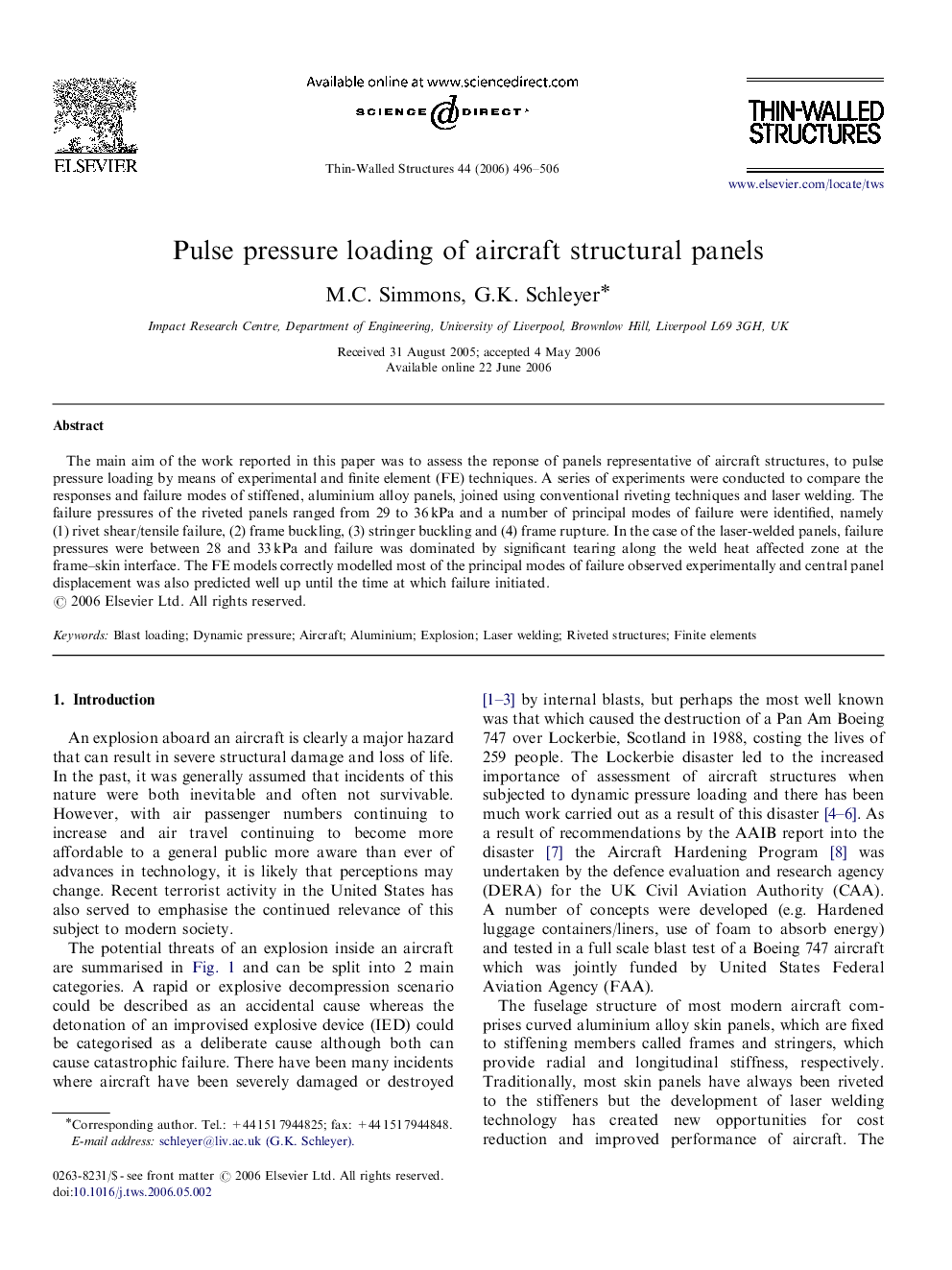 Pulse pressure loading of aircraft structural panels