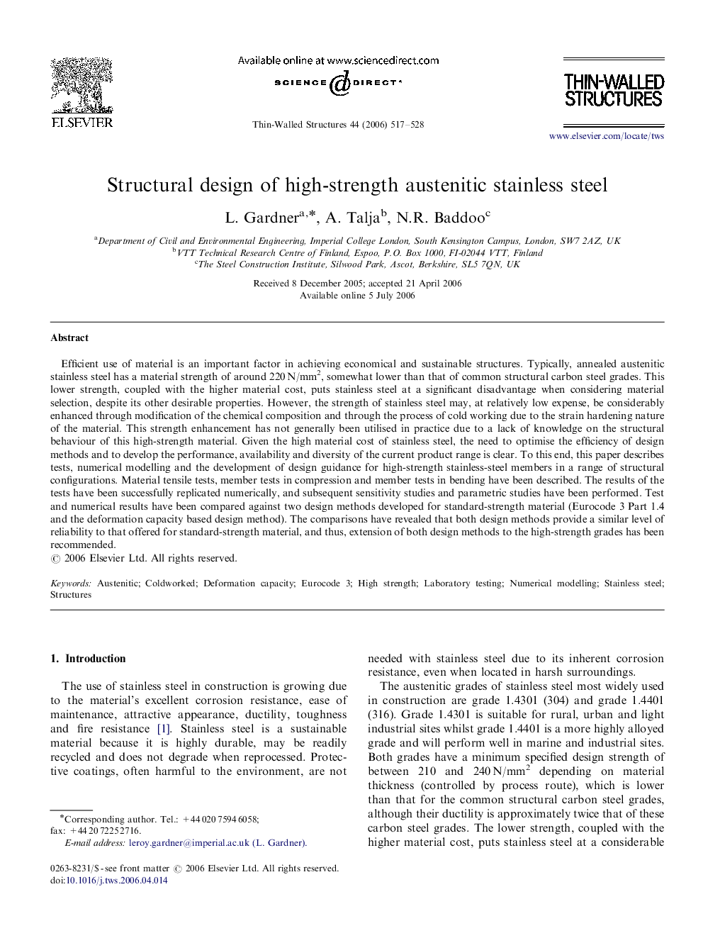 Structural design of high-strength austenitic stainless steel