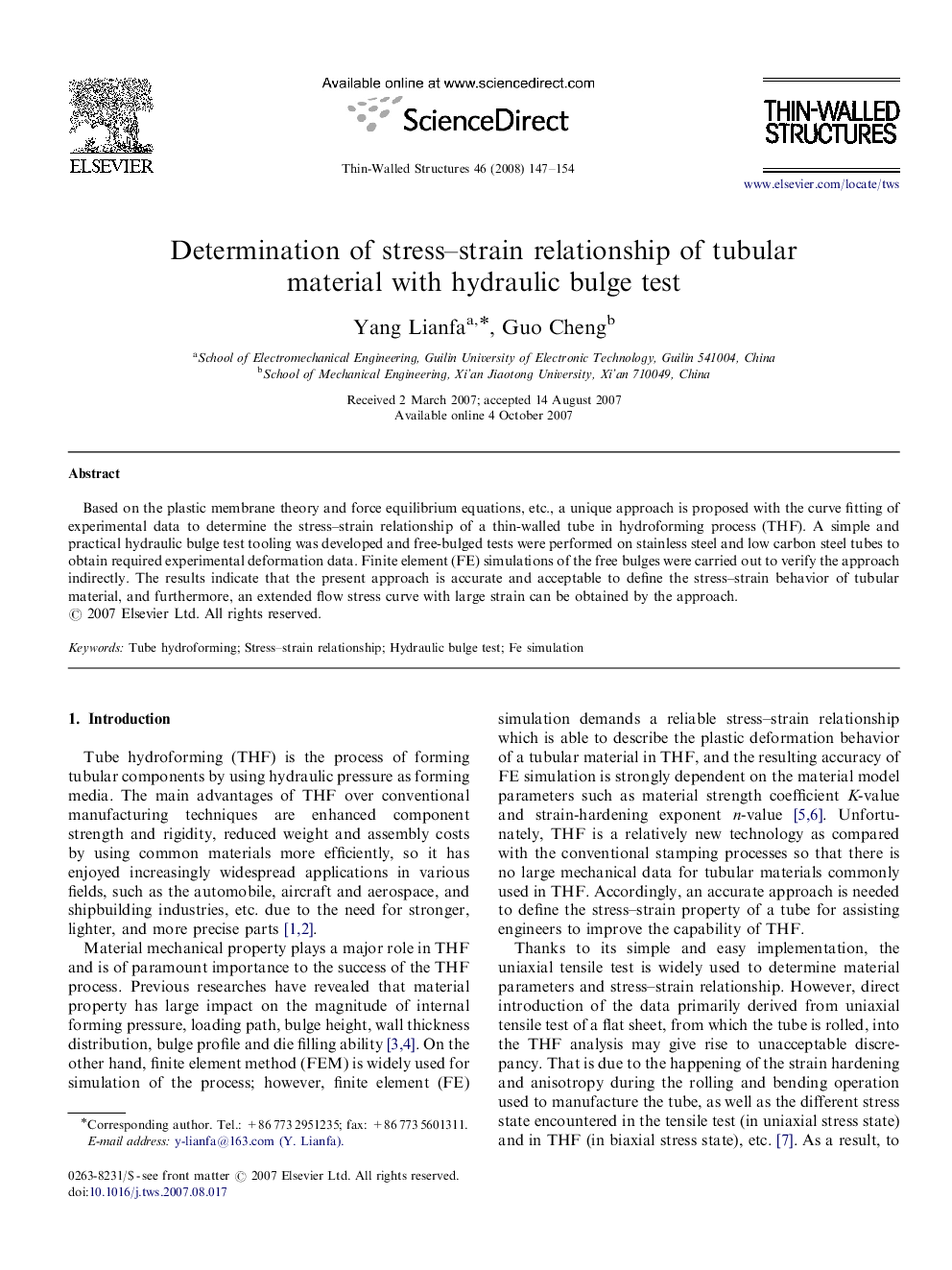 Determination of stress–strain relationship of tubular material with hydraulic bulge test