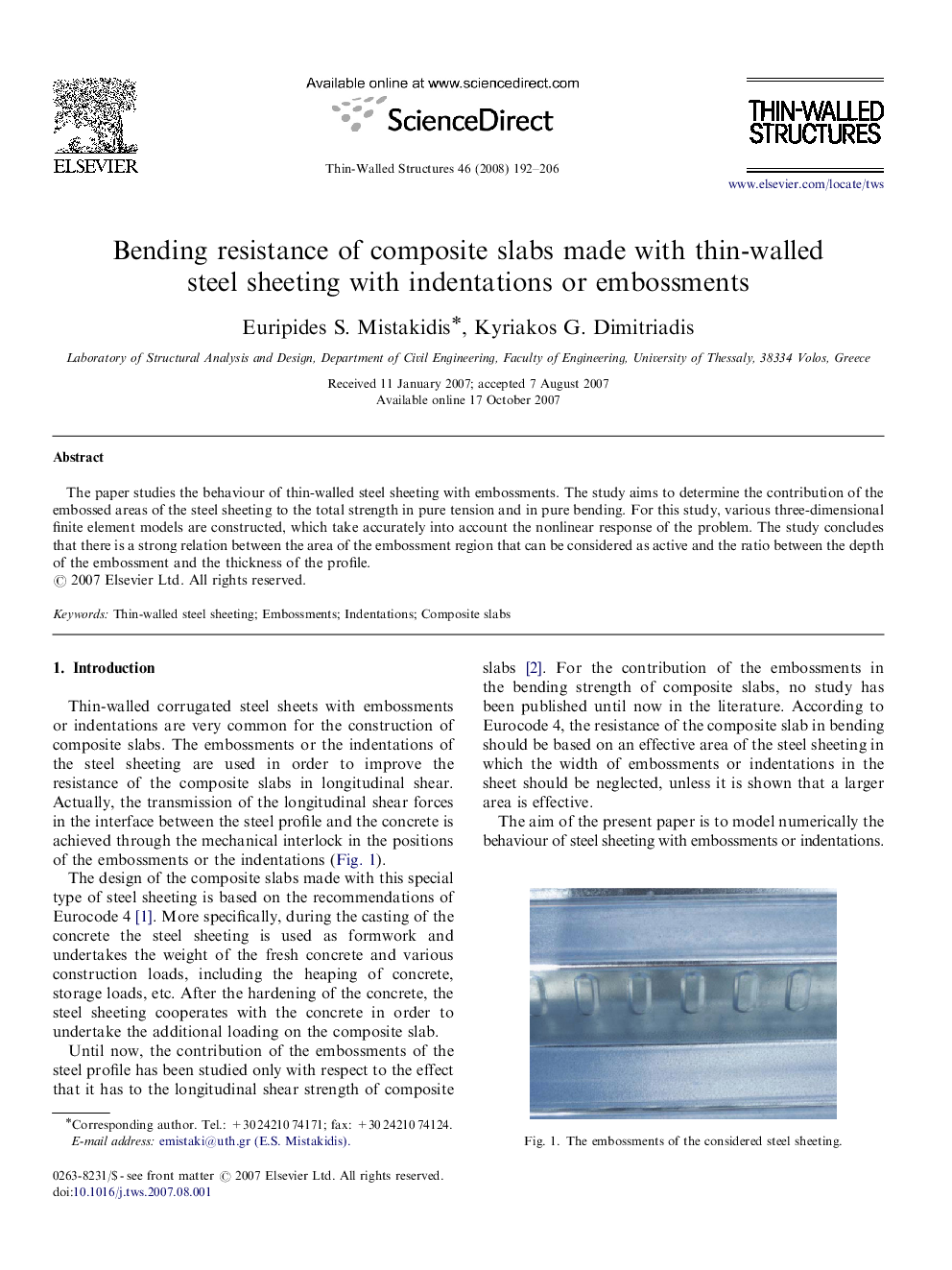 Bending resistance of composite slabs made with thin-walled steel sheeting with indentations or embossments