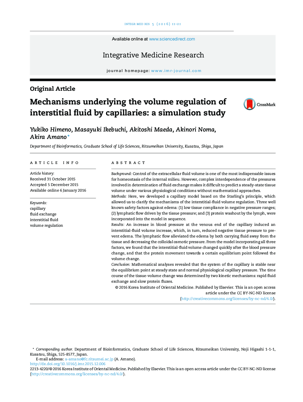 Mechanisms underlying the volume regulation of interstitial fluid by capillaries: a simulation study