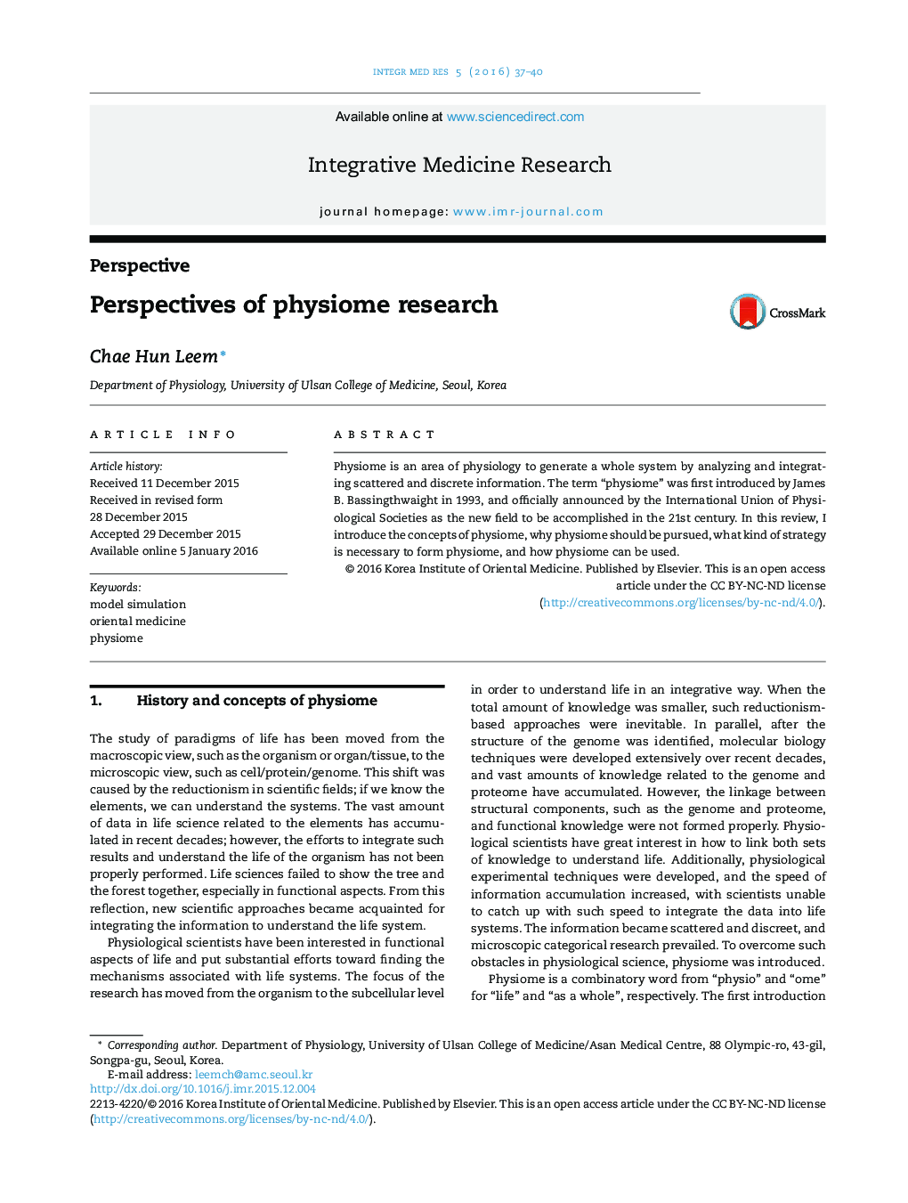 Perspectives of physiome research
