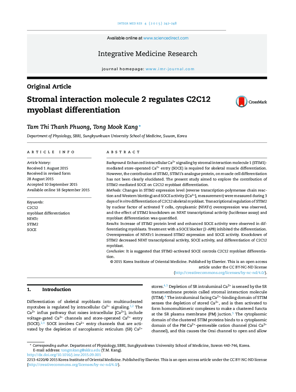Stromal interaction molecule 2 regulates C2C12 myoblast differentiation