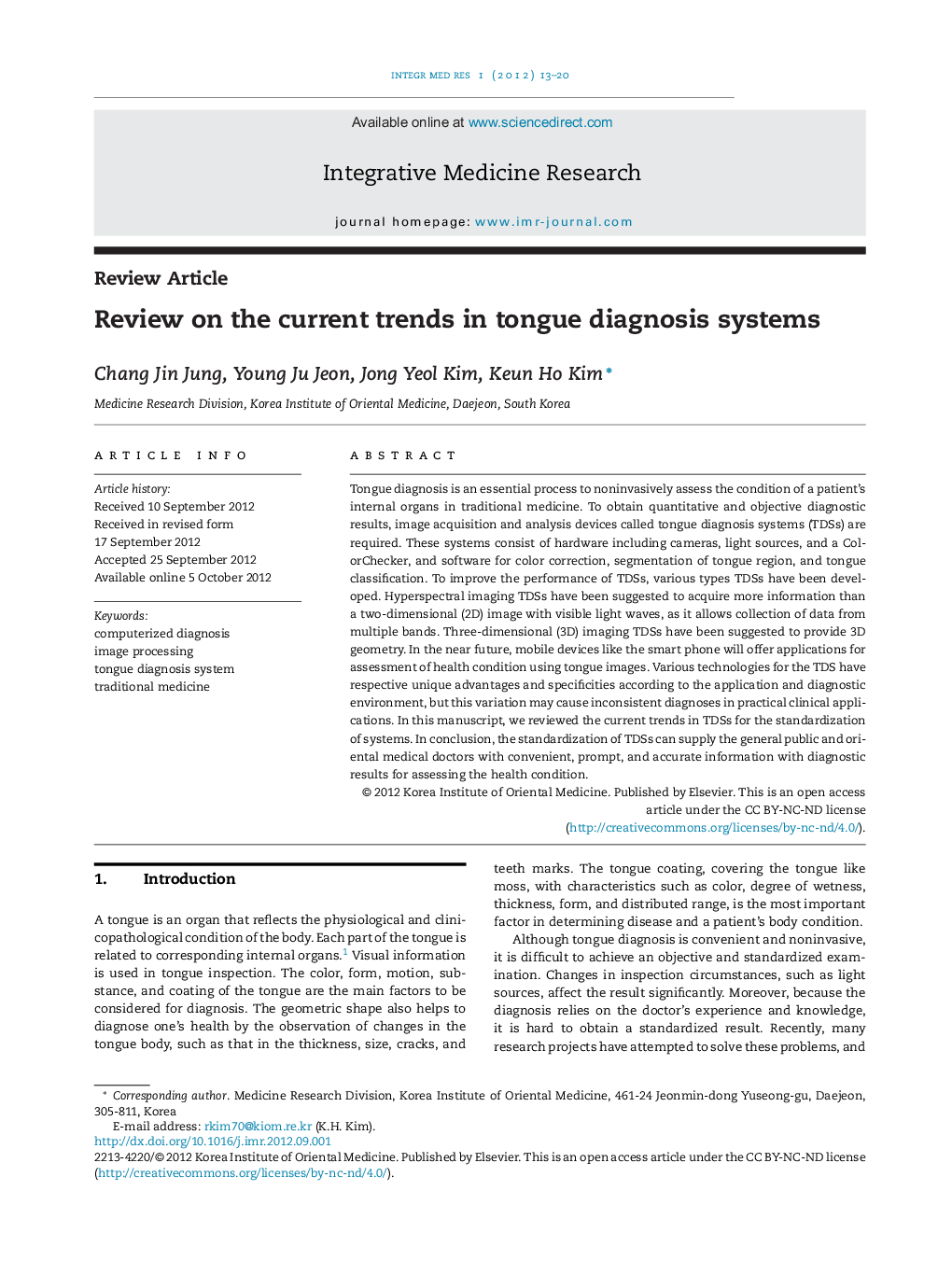 Review on the current trends in tongue diagnosis systems
