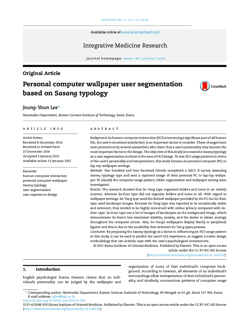 Personal computer wallpaper user segmentation based on Sasang typology