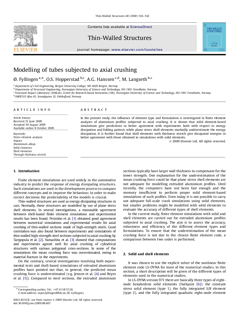 Modelling of tubes subjected to axial crushing