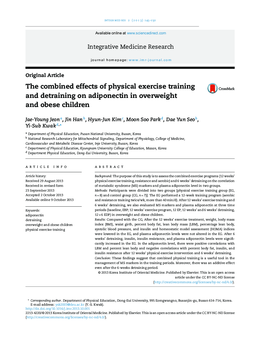 The combined effects of physical exercise training and detraining on adiponectin in overweight and obese children