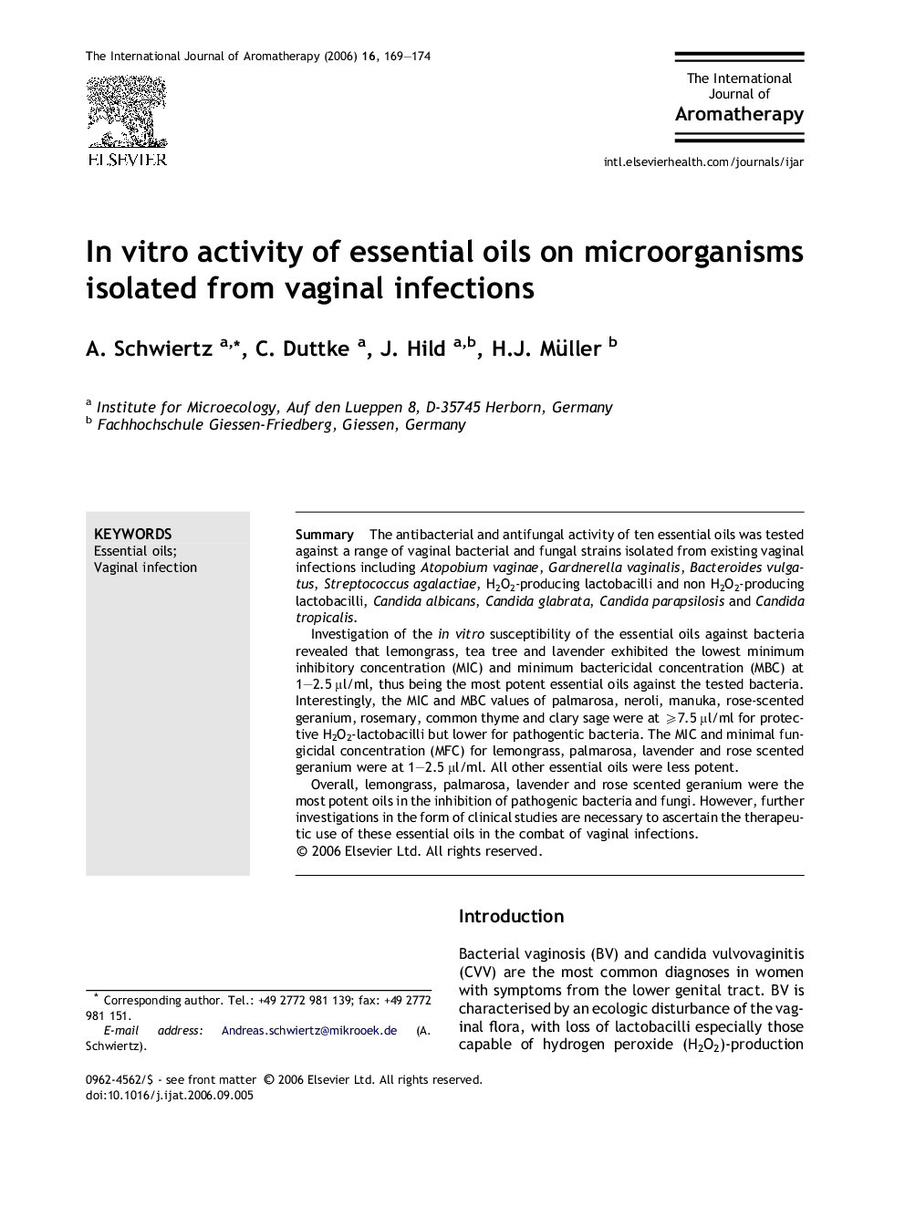 In vitro activity of essential oils on microorganisms isolated from vaginal infections