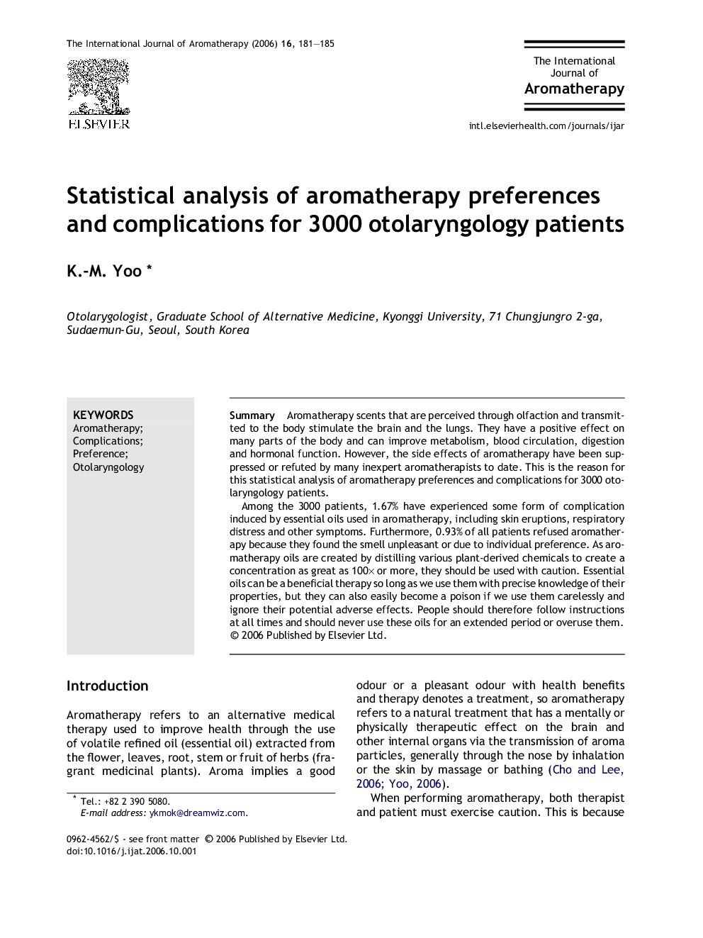 Statistical analysis of aromatherapy preferences and complications for 3000 otolaryngology patients