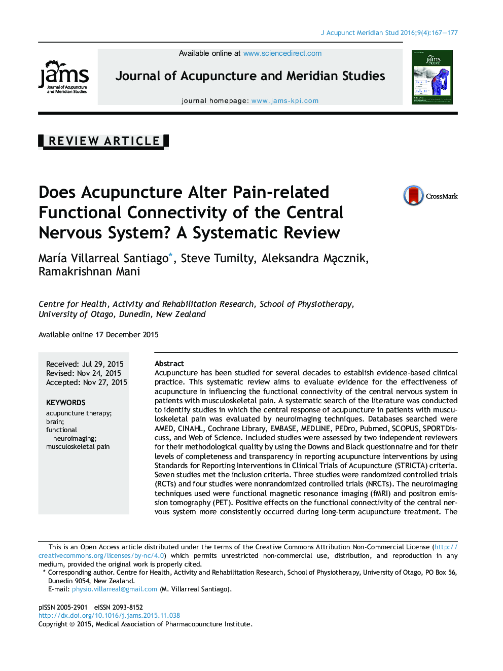 Does Acupuncture Alter Pain-related Functional Connectivity of the Central Nervous System? A Systematic Review 