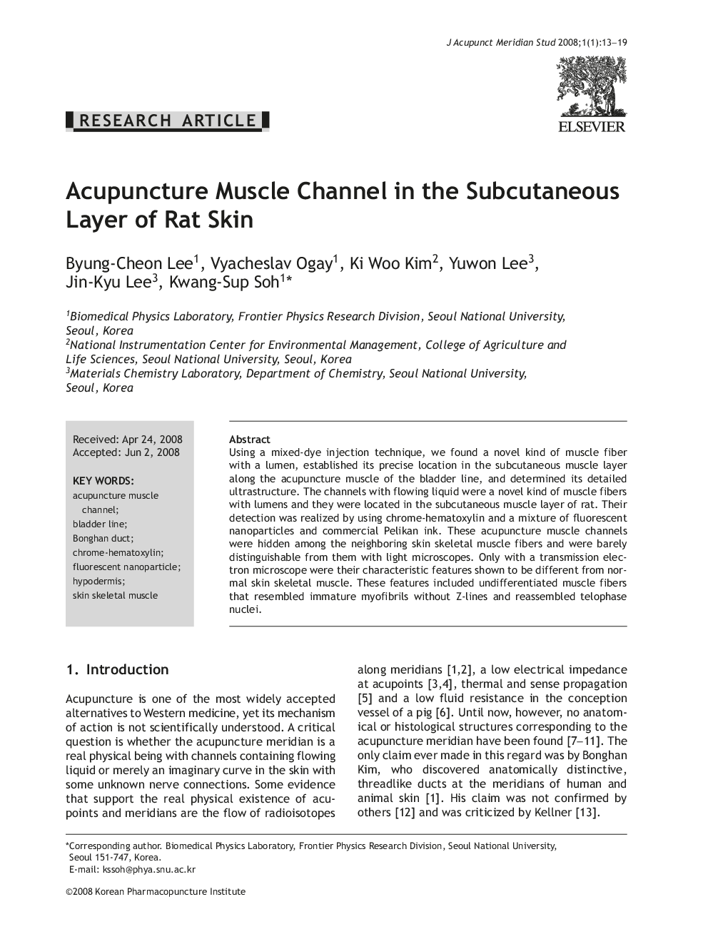 Acupuncture Muscle Channel in the Subcutaneous Layer of Rat Skin