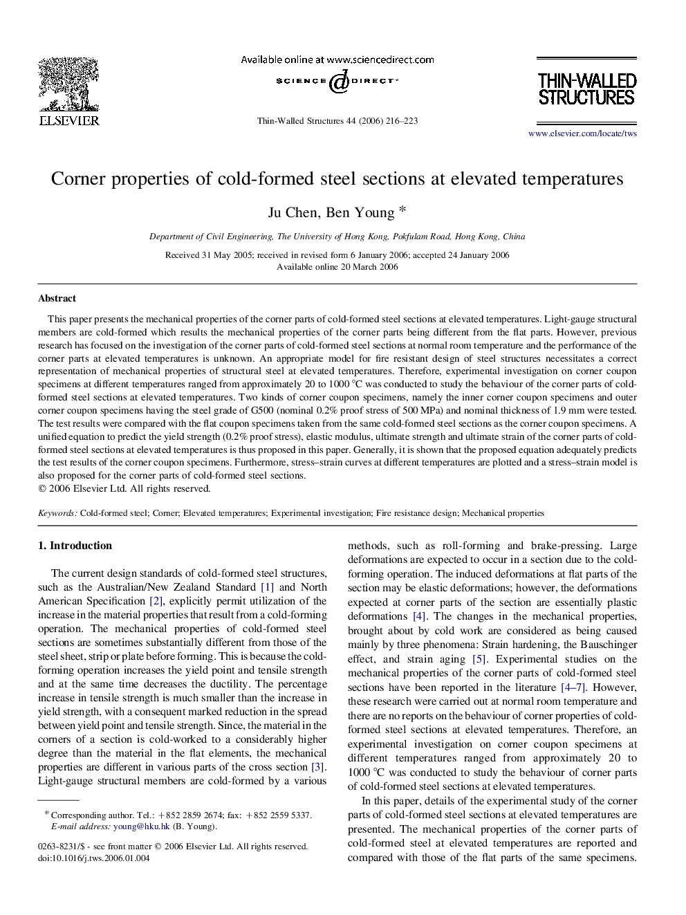 Corner properties of cold-formed steel sections at elevated temperatures