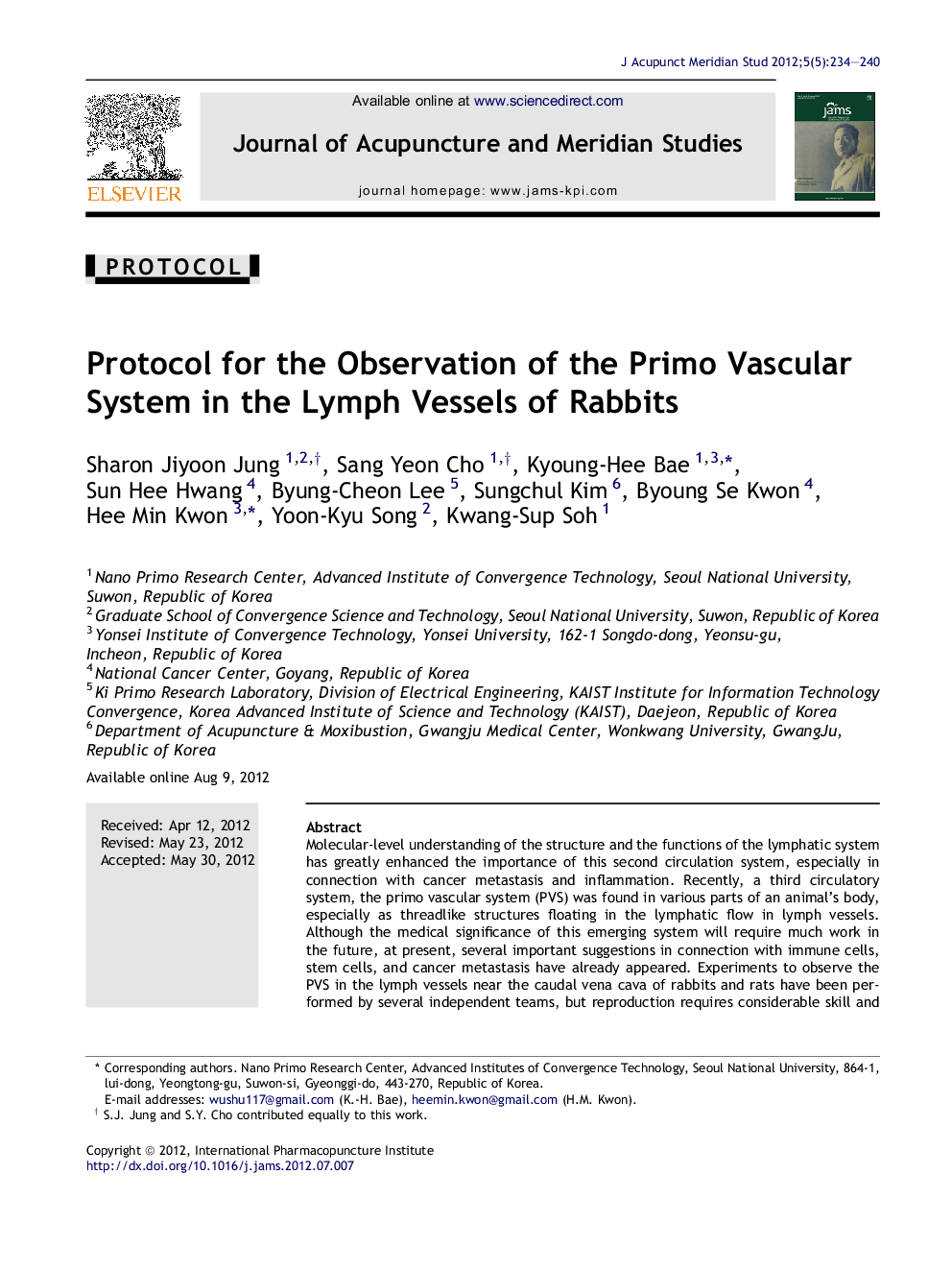 Protocol for the Observation of the Primo Vascular System in the Lymph Vessels of Rabbits