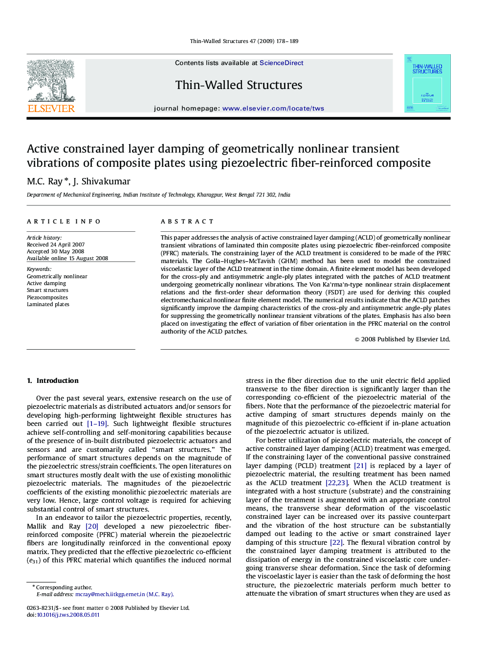 Active constrained layer damping of geometrically nonlinear transient vibrations of composite plates using piezoelectric fiber-reinforced composite