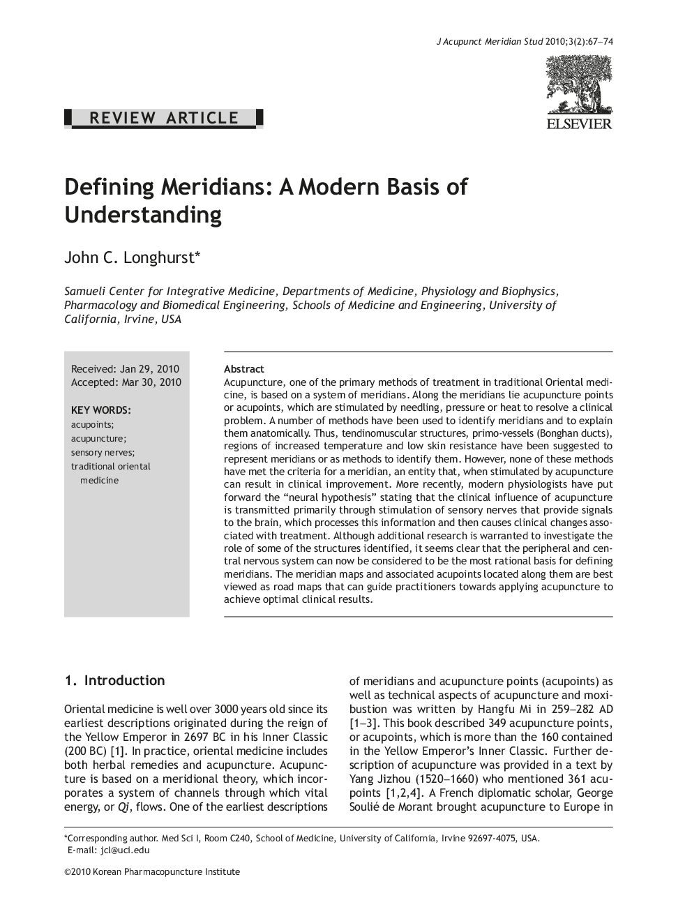 Defining Meridians: A Modern Basis of Understanding