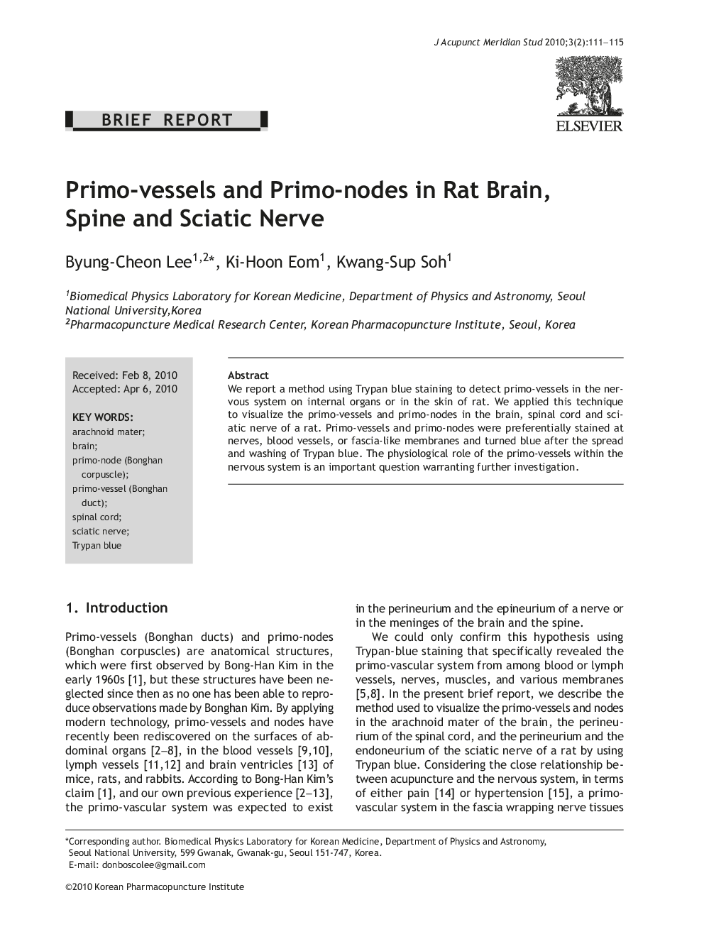 Primo-vessels and Primo-nodes in Rat Brain, Spine and Sciatic Nerve