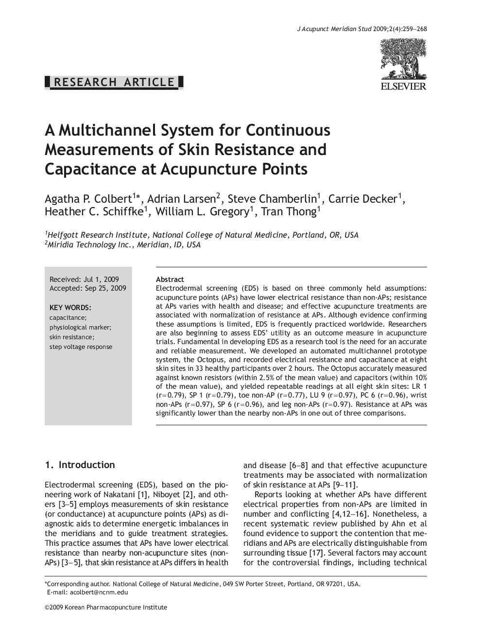 A Multichannel System for Continuous Measurements of Skin Resistance and Capacitance at Acupuncture Points 