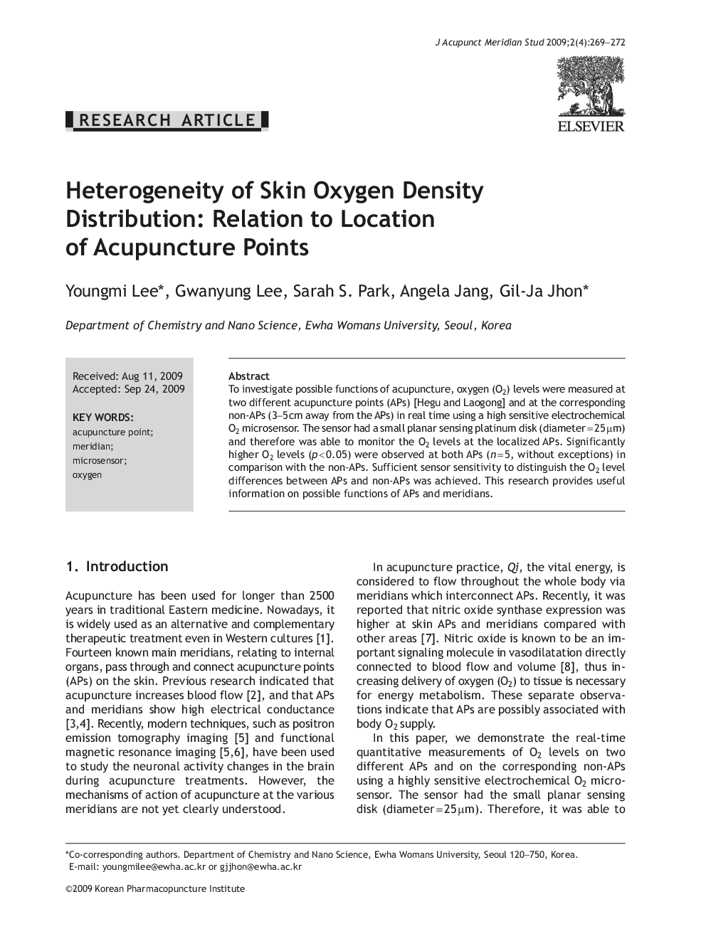 Heterogeneity of Skin Oxygen Density Distribution: Relation to Location of Acupuncture Points