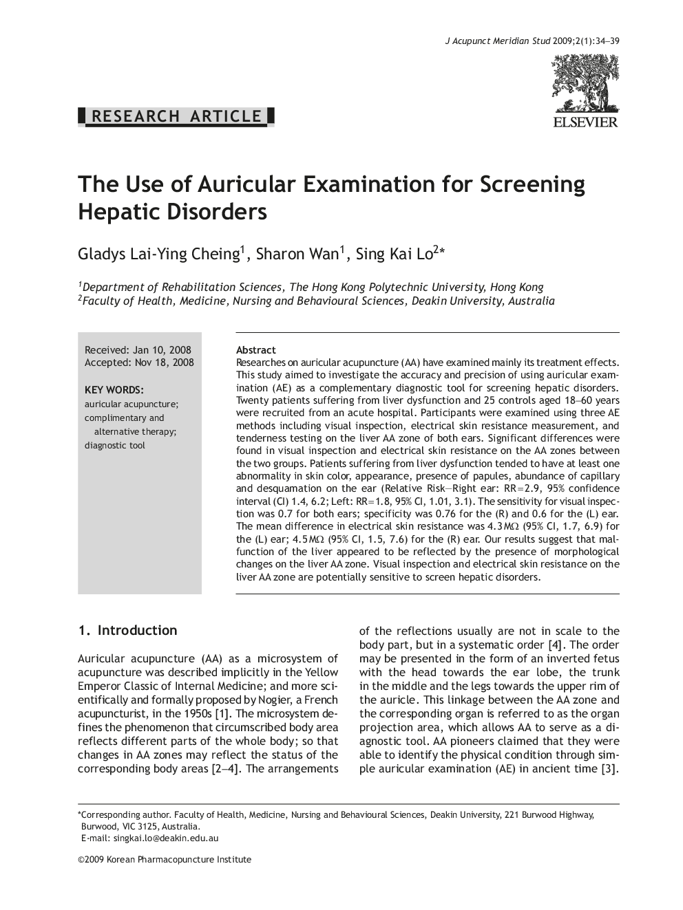 The Use of Auricular Examination for Screening Hepatic Disorders