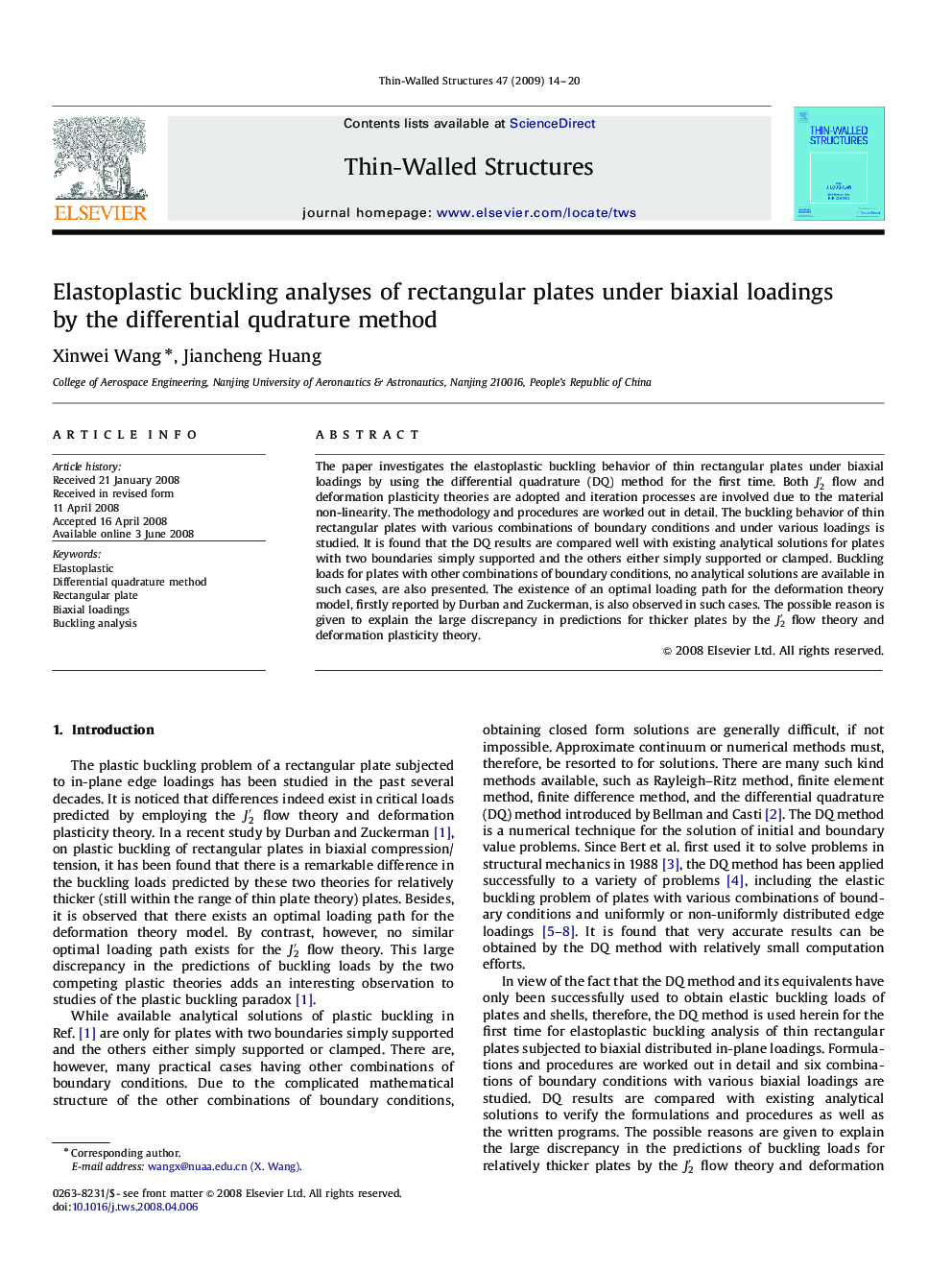 Elastoplastic buckling analyses of rectangular plates under biaxial loadings by the differential qudrature method