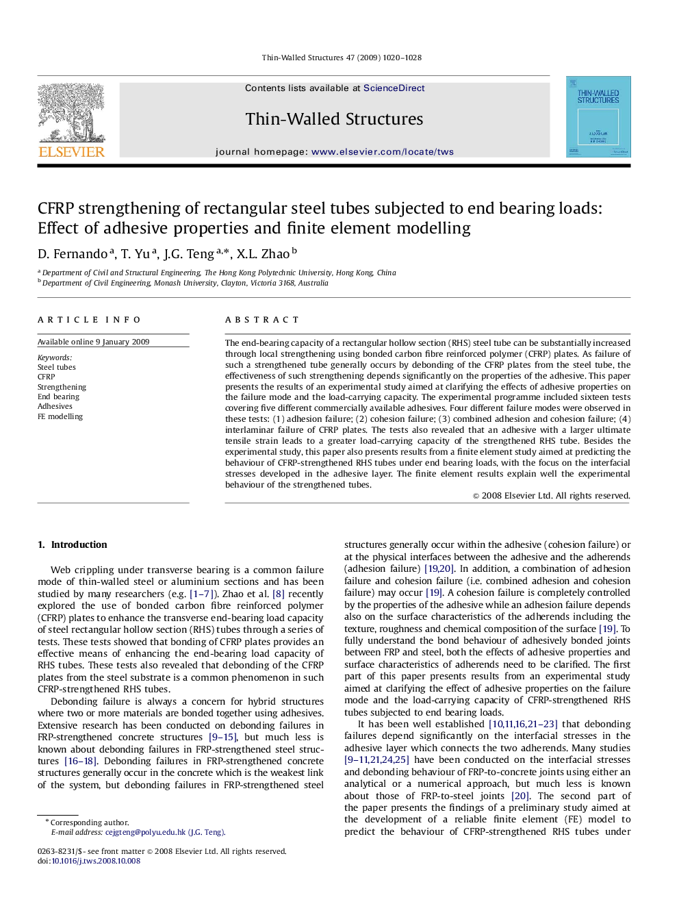 CFRP strengthening of rectangular steel tubes subjected to end bearing loads: Effect of adhesive properties and finite element modelling