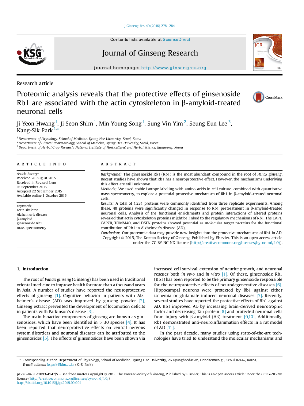 Proteomic analysis reveals that the protective effects of ginsenoside Rb1 are associated with the actin cytoskeleton in β-amyloid-treated neuronal cells