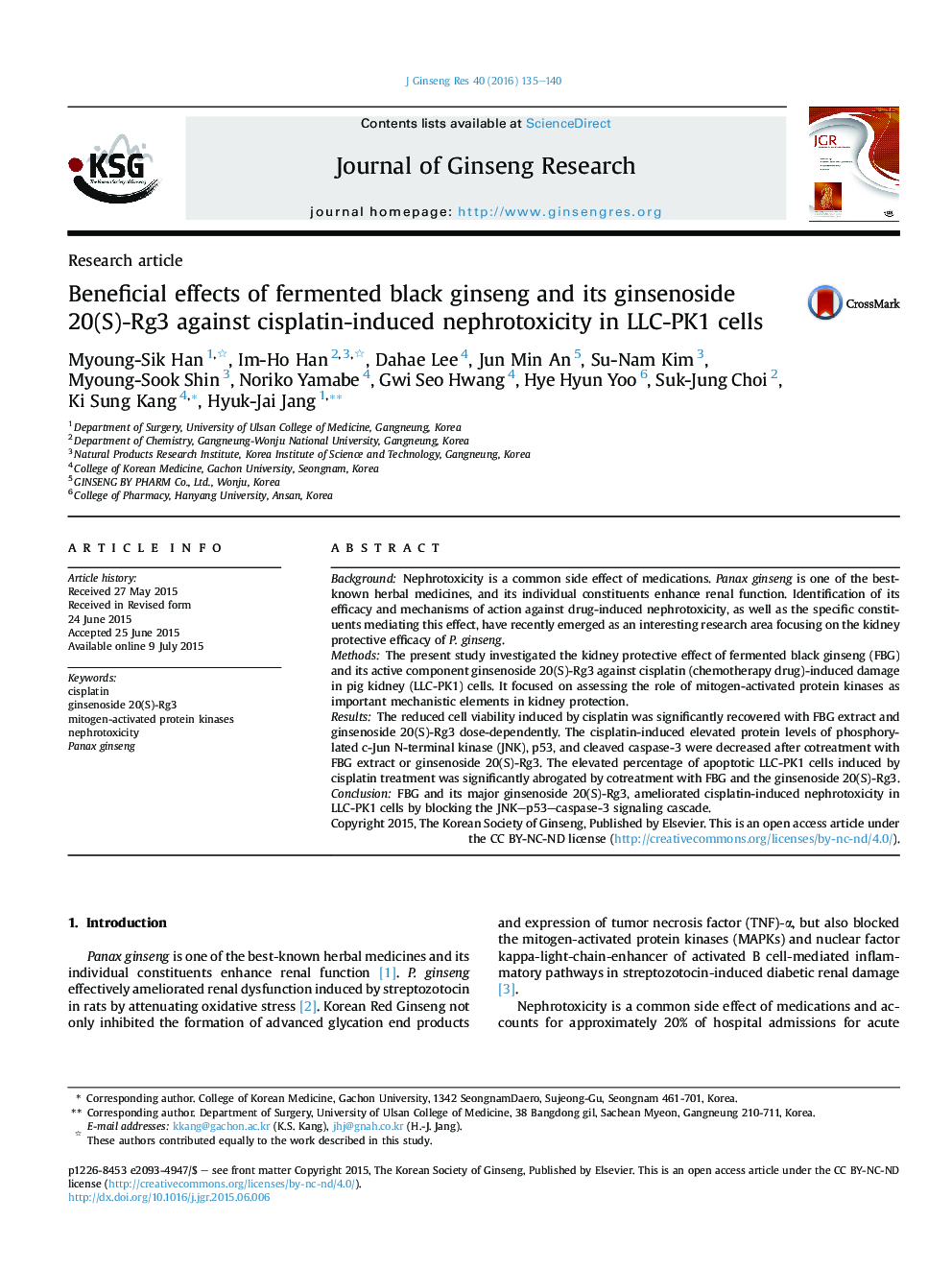 Beneficial effects of fermented black ginseng and its ginsenoside 20(S)-Rg3 against cisplatin-induced nephrotoxicity in LLC-PK1 cells