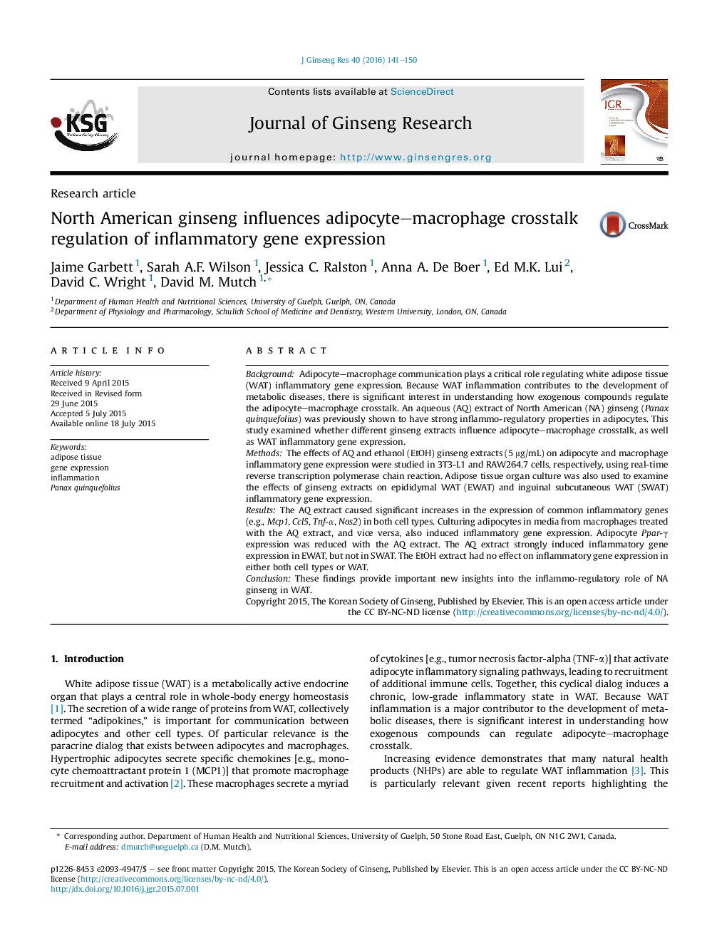 North American ginseng influences adipocyte–macrophage crosstalk regulation of inflammatory gene expression