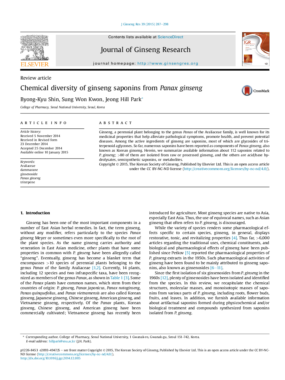 Chemical diversity of ginseng saponins from Panax ginseng 