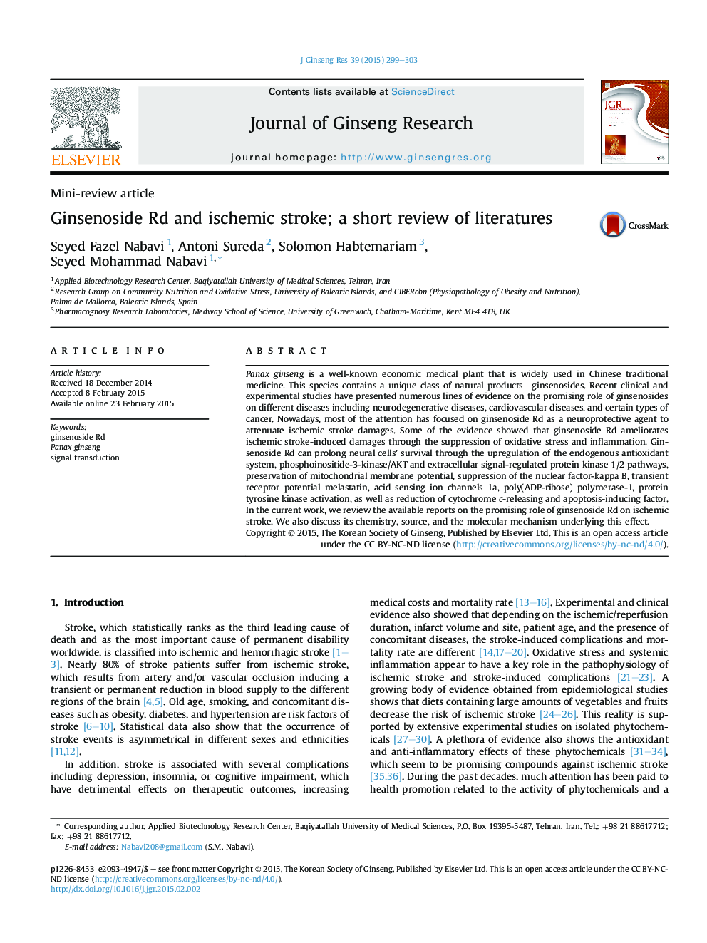 Ginsenoside Rd and ischemic stroke; a short review of literatures 