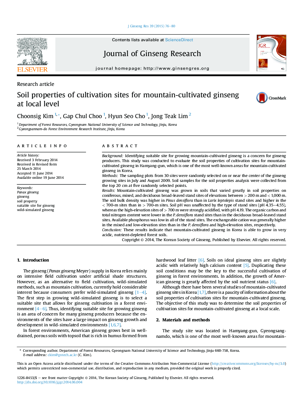 Soil properties of cultivation sites for mountain-cultivated ginseng at local level 