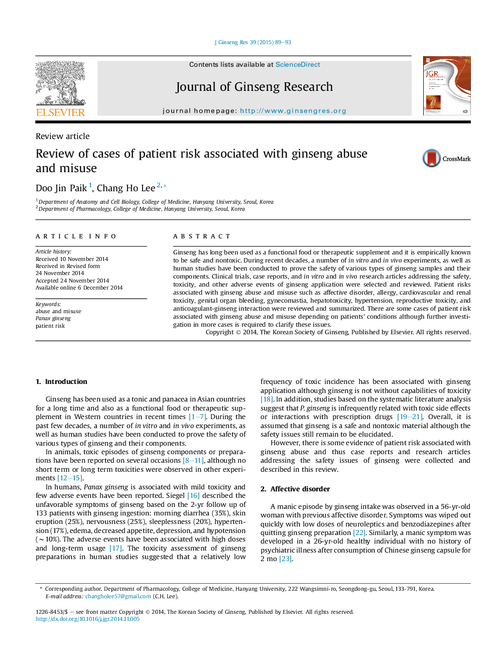 Review of cases of patient risk associated with ginseng abuse and misuse