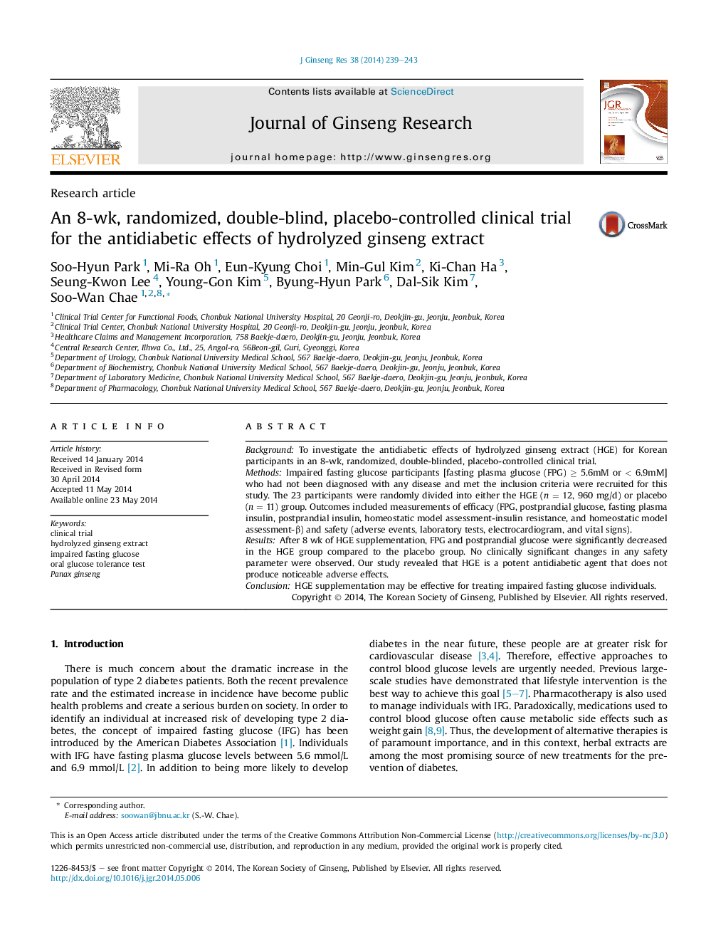 An 8-wk, randomized, double-blind, placebo-controlled clinical trial for the antidiabetic effects of hydrolyzed ginseng extract 